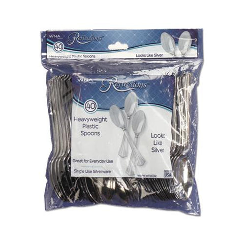 Reflections Heavyweight Plastic Utensils, Spoon, Silver, 6.25", 40-pack, 8 Packs-carton