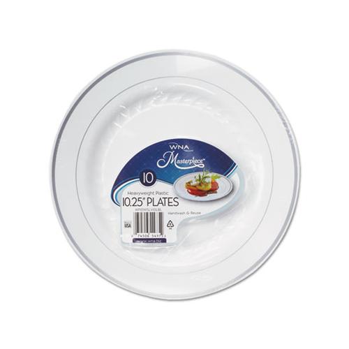 Masterpiece Plastic Plates, 10.25 In, White W-silver Accents, Round, 120-carton
