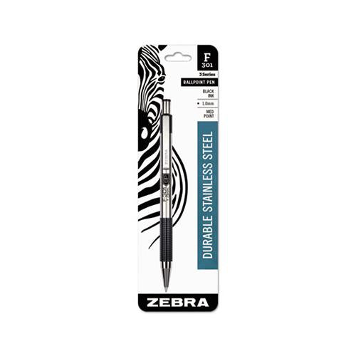F-301 Retractable Ballpoint Pen, 1 Mm, Black Ink, Stainless Steel-black Barrel