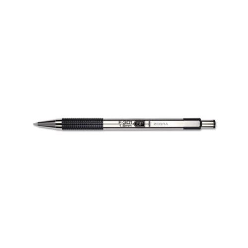 F-301 Retractable Ballpoint Pen, 1.6 Mm, Black Ink, Stainless Steel-black Barrel, Dozen