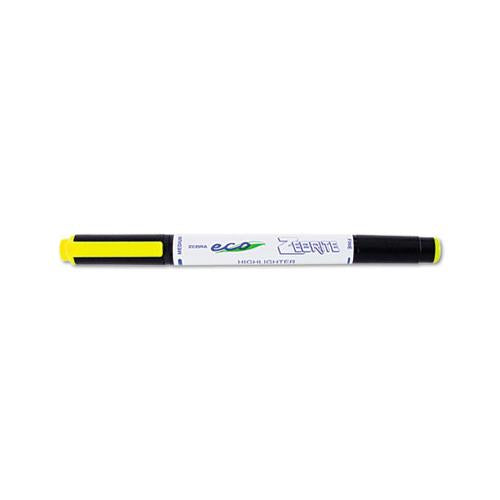 Zebrite Eco Double-ended Highlighter, Chisel-bullet Tip, Fluorescent Yellow, Dozen